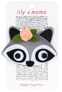 Raccoon Hair Clip- Grey and Black